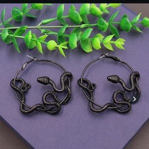 Black Alloy Snake entwined hoop earrings